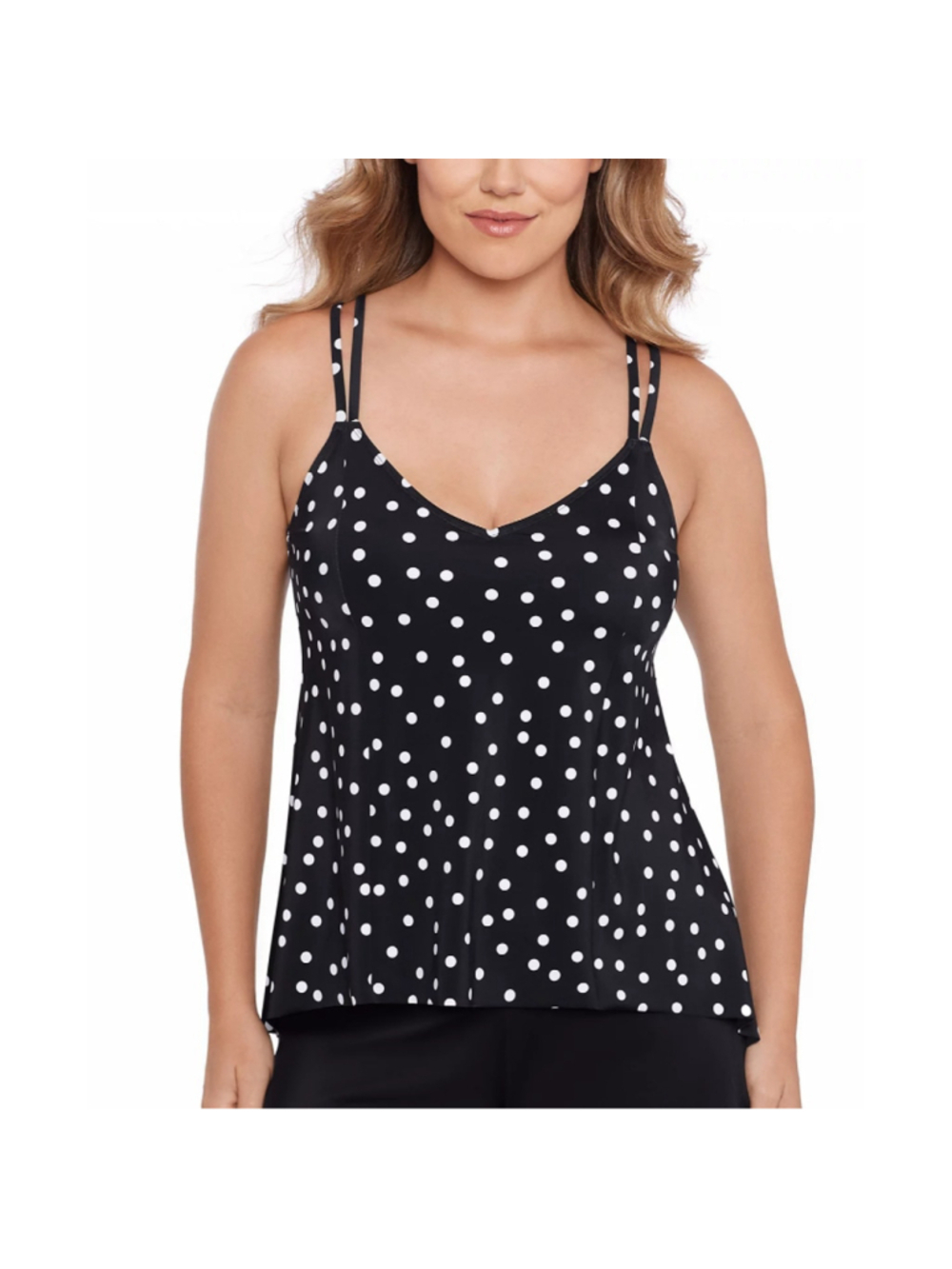 Swim Solutions Women's Size 10 Black White Polka-Dot High-Low Tankini Top NWT